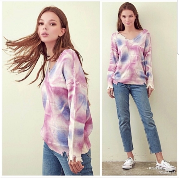 Last 1️⃣ Distressed Tie-Dyed Lightweight Sweater-M - Picture 4 of 6
